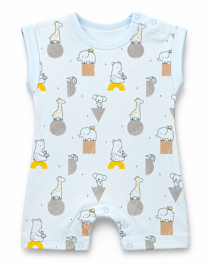 PixyBoo Blue Animal Print Baby Romper | 100% Cotton Interlock | Soft  Onesie | 0-12 Months