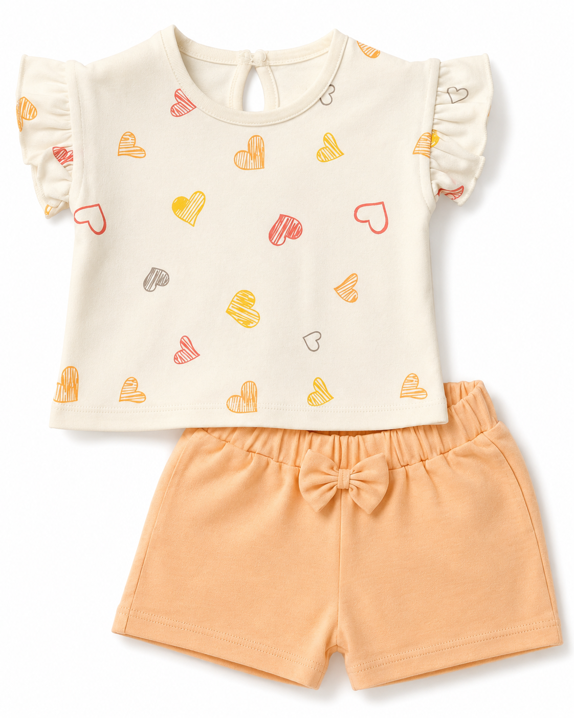 PixyBoo Heart Print Baby Girls Co-ord Set | Cotton Interlock Top & Shorts | 0-24 Months