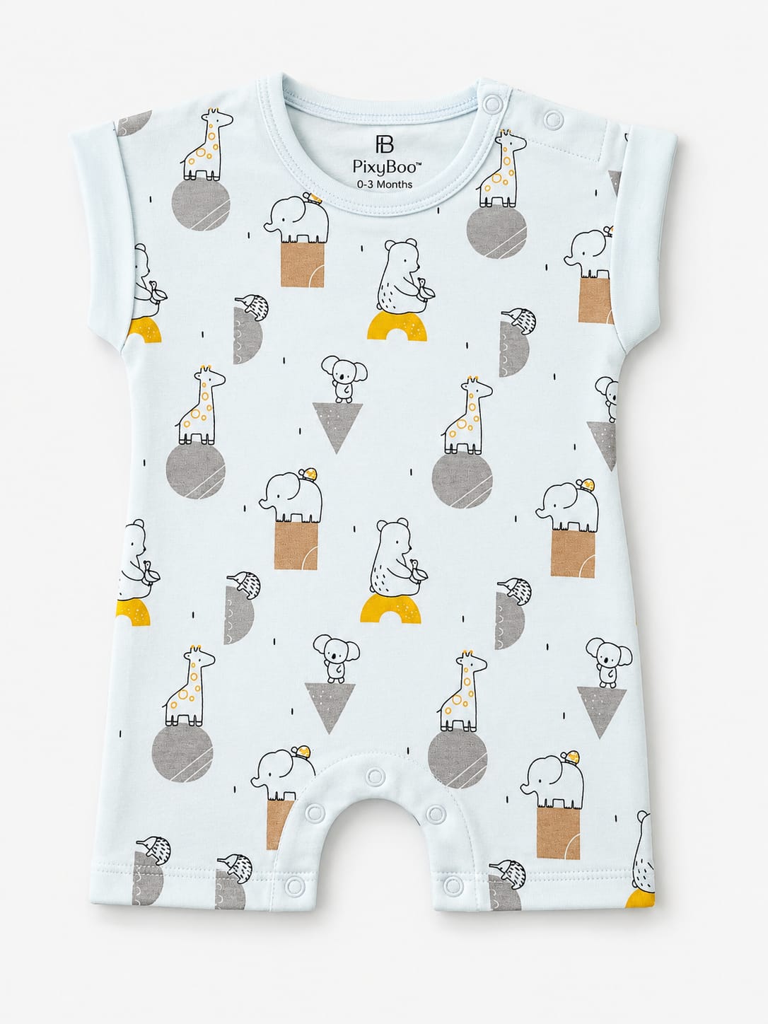 PixyBoo Blue Animal Print Baby Romper | 100% Cotton Interlock | Soft  Onesie | 0-12 Months