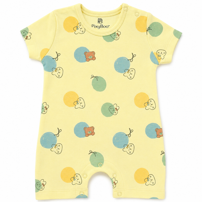 PixyBoo Balloon Print Baby Romper | 100% Cotton Interlock | Half Sleeve Onesie | 0-12 Months
