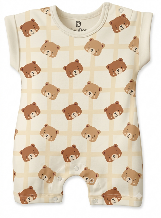 PixyBoo Teddy Bear Print Baby Romper | 100% Cotton Interlock | Soft  Onesie | 0-12 Months