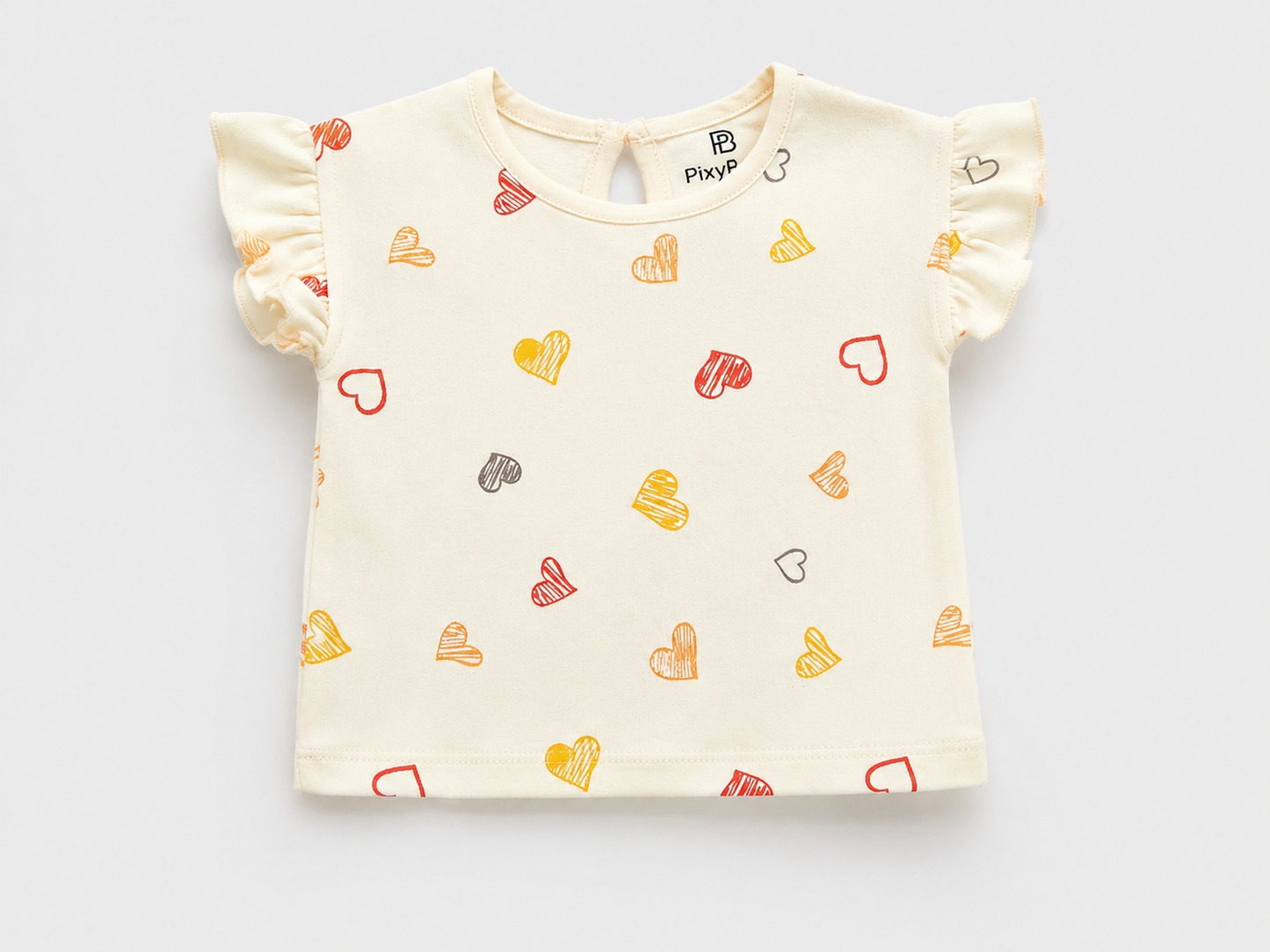 PixyBoo Heart Print Baby Girls Co-ord Set | Cotton Interlock Top & Shorts | 0-24 Months