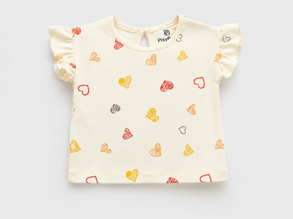 PixyBoo Heart Print Baby Girls Co-ord Set | Cotton Interlock Top & Shorts | 0-24 Months