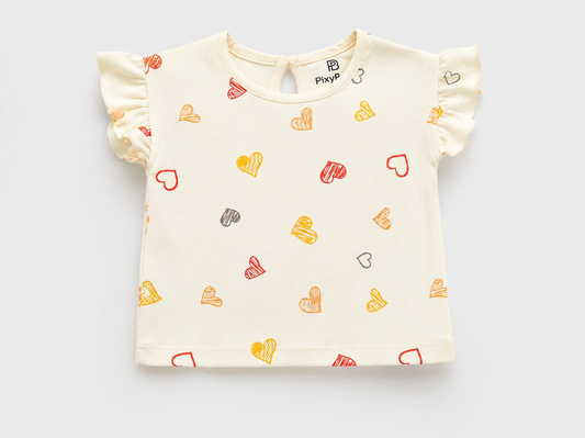 PixyBoo Heart Print Baby Girls Co-ord Set | Cotton Interlock Top & Shorts | 0-24 Months