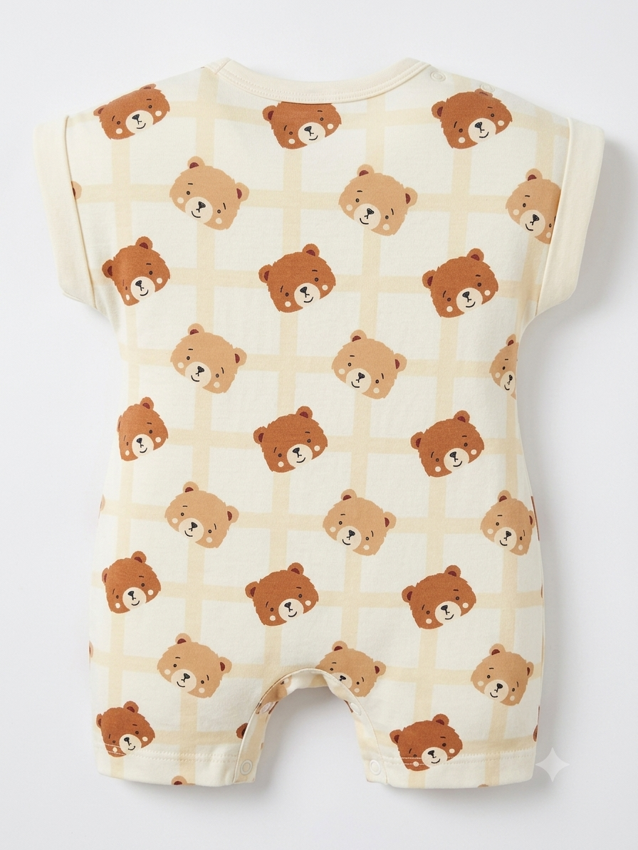 PixyBoo Teddy Bear Print Baby Romper | 100% Cotton Interlock | Soft  Onesie | 0-12 Months