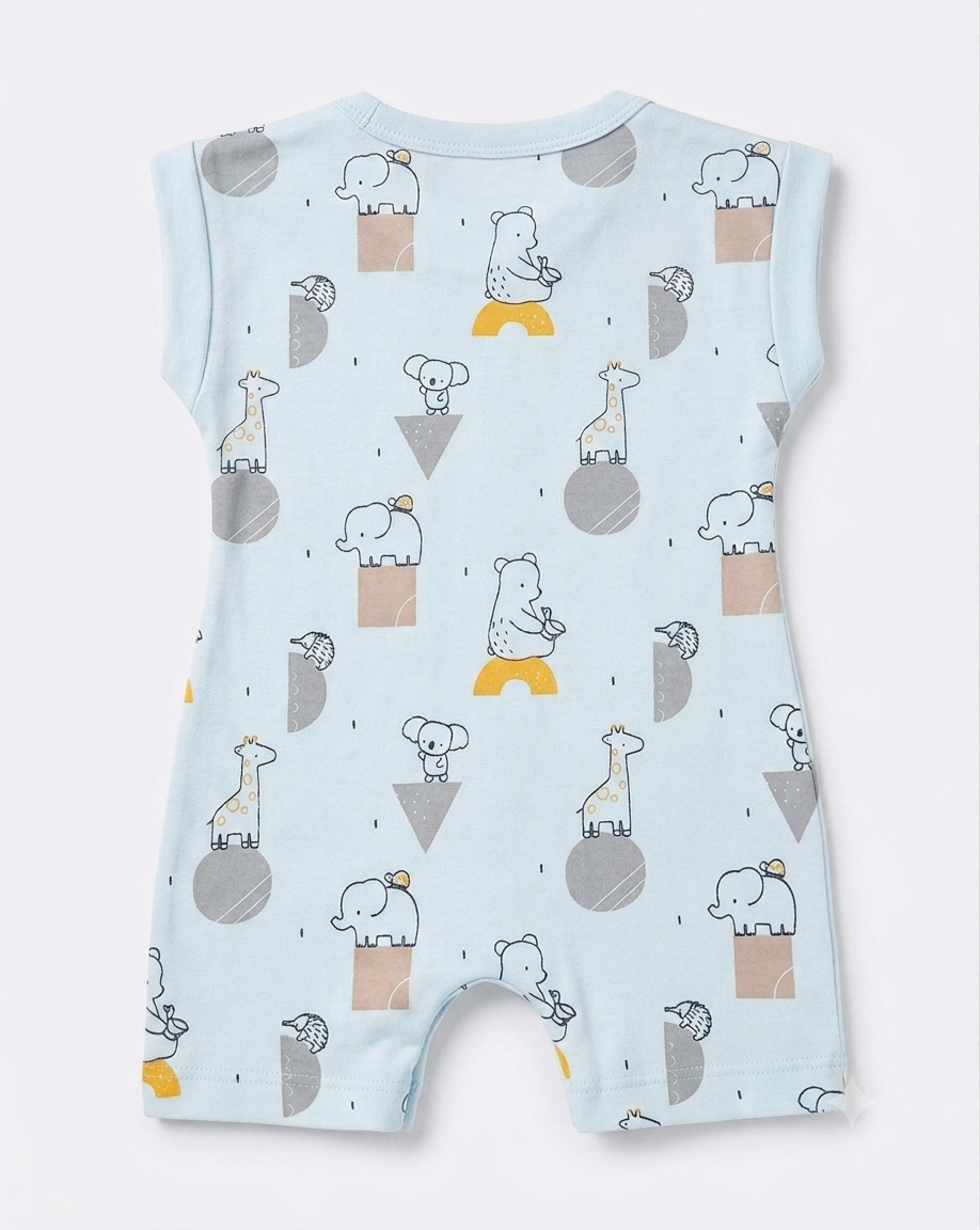 PixyBoo Blue Animal Print Baby Romper | 100% Cotton Interlock | Soft  Onesie | 0-12 Months