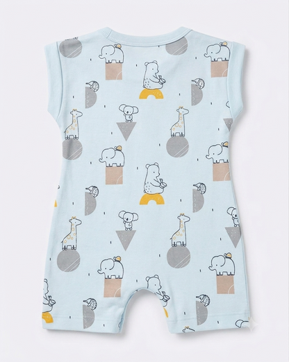 PixyBoo Blue Animal Print Baby Romper | 100% Cotton Interlock | Soft  Onesie | 0-12 Months