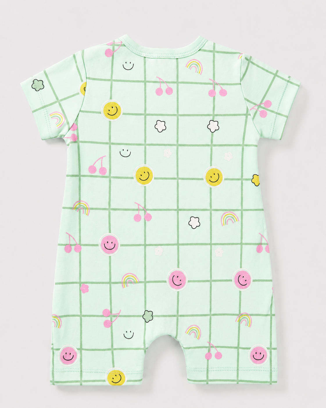 PixyBoo Smiley Grid Print Baby Romper | 100% Cotton Interlock | Half Sleeve Onesie | 0-12 Months