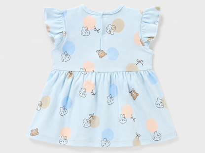 PixyBoo Balloon Print Baby Girls Frock with Bloomer Set | 100% Cotton Interlock Dress | 0-24 Months