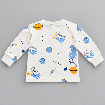 PixyBoo Baby Space Print Full Sleeve Top, Blue Pants & Cap Set – 3 Months to 2 Years