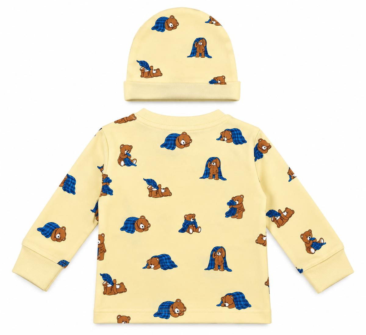 PixyBoo Baby Yellow Teddy Bear Print Full Sleeve Top, Pants & Cap Set – 3 Months to 2 Years