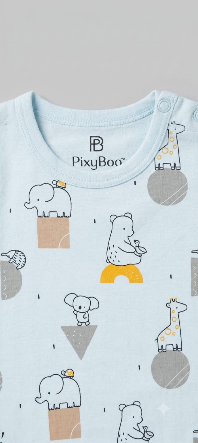 PixyBoo Blue Animal Print Baby Romper | 100% Cotton Interlock | Soft  Onesie | 0-12 Months
