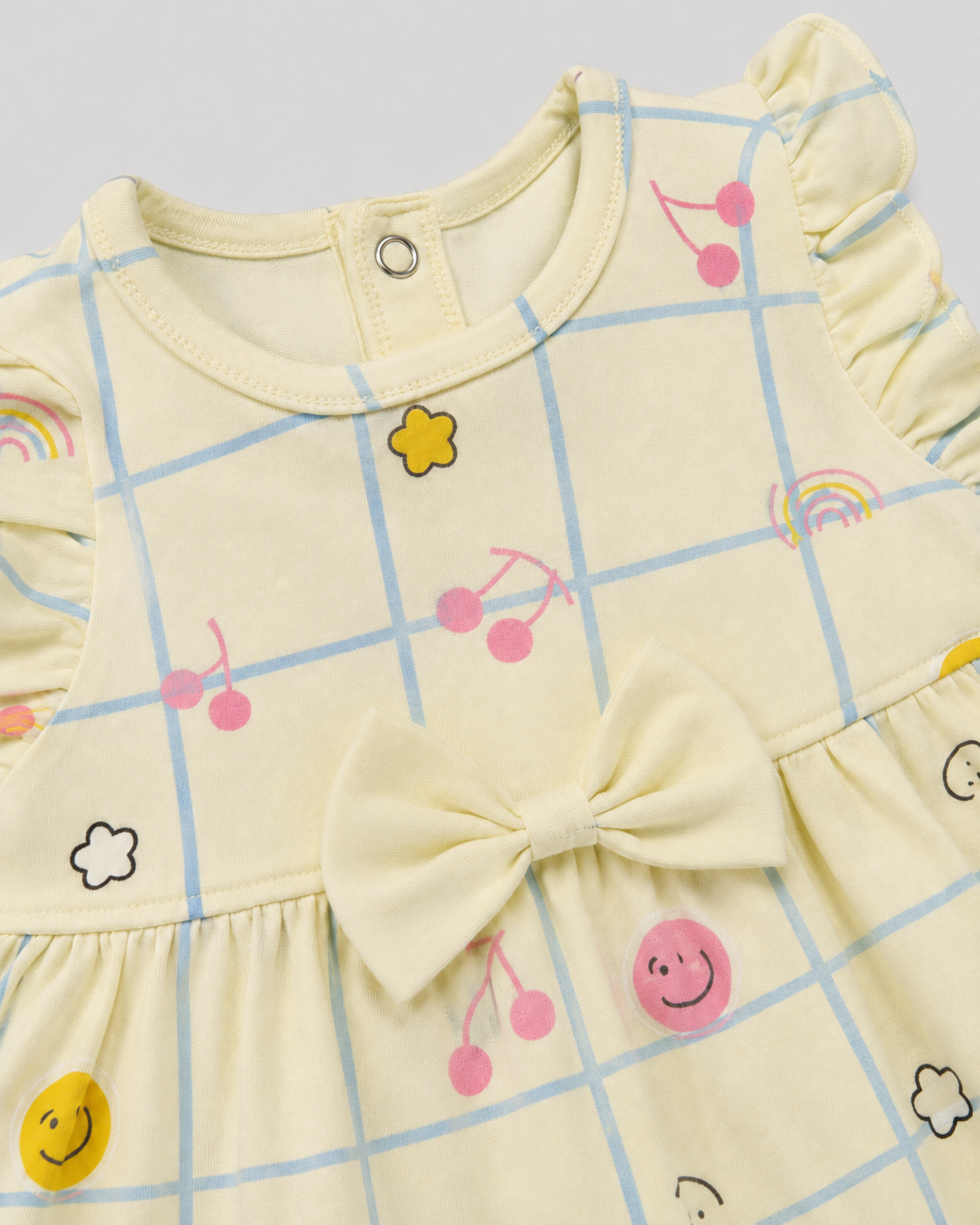 PixyBoo Smiley Grid Print Baby Girls Frock with Bloomer Set | 100% Cotton Interlock | 0-24 Months