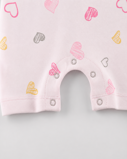 PixyBoo Heart Print Baby Romper | 100% Cotton Interlock | Half Sleeve Onesie | 0-12 Months