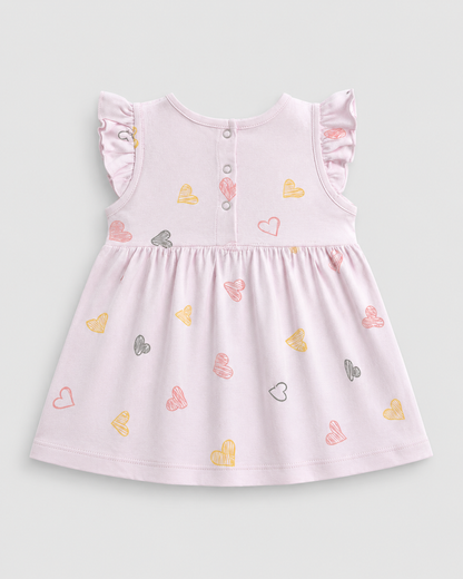 PixyBoo Heart Print Baby Girls Frock with Bloomer Set | 100% Cotton Interlock | Soft Dress | 0-24 Months