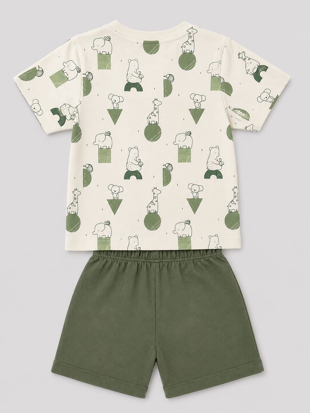 PixyBoo Olive Animal Print Baby Boys Co-ord Set | Cotton Interlock T-Shirt & Shorts | 0-24 Months