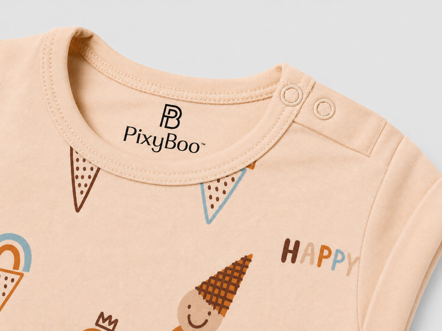 PixyBoo Happy Ice Cream Print Baby Romper | Cotton Interlock  Onesie | 0-12 Months