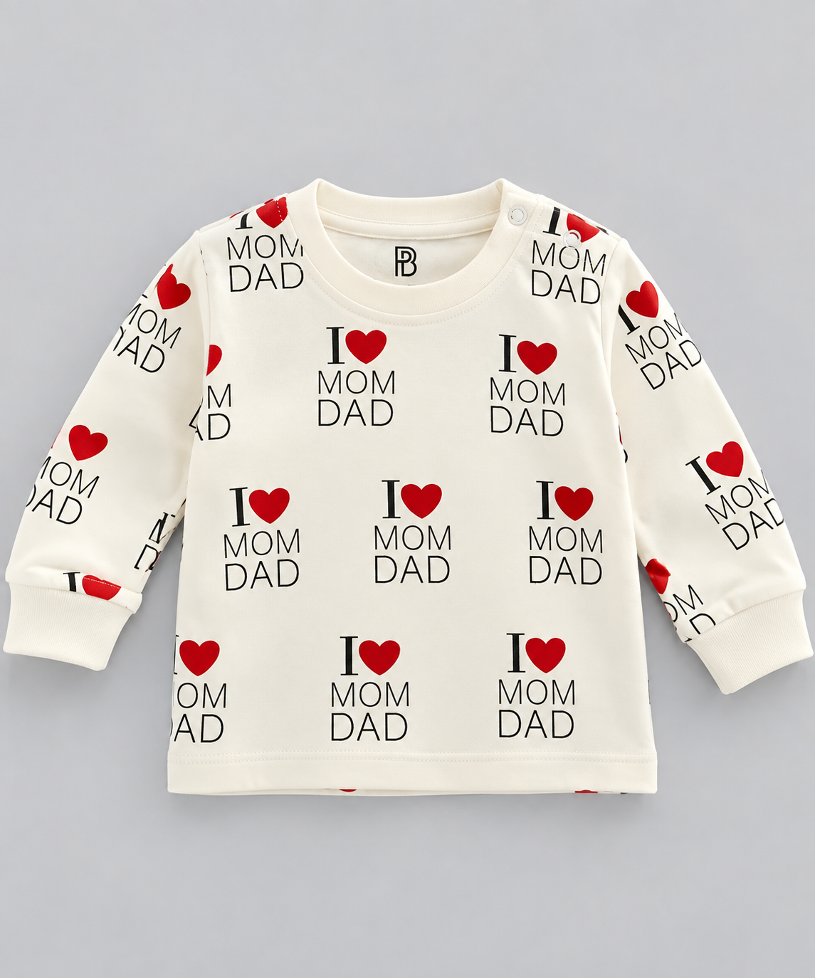 PixyBoo Baby I Love Mom Dad Heart Print Top, Pants & Cap Set – 3 Months to 2 Years