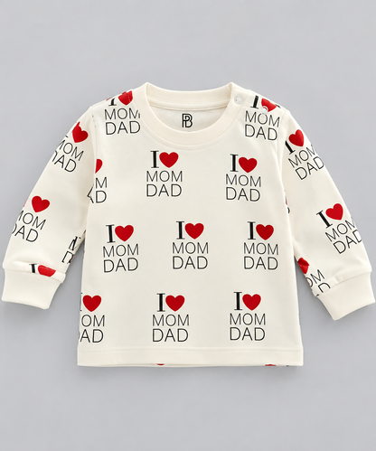 PixyBoo Baby I Love Mom Dad Heart Print Top, Pants & Cap Set – 3 Months to 2 Years