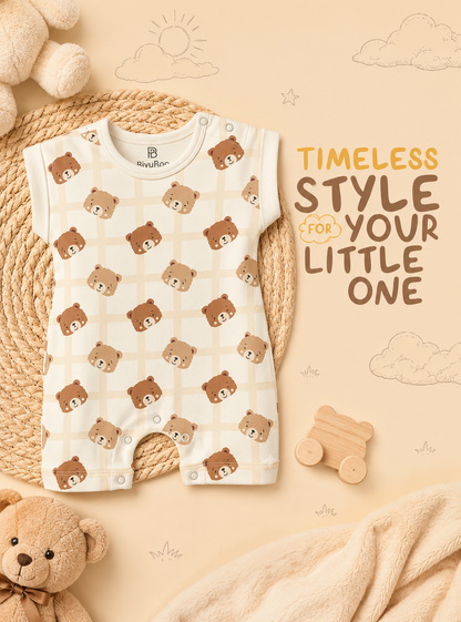 PixyBoo Teddy Bear Print Baby Romper | 100% Cotton Interlock | Soft  Onesie | 0-12 Months