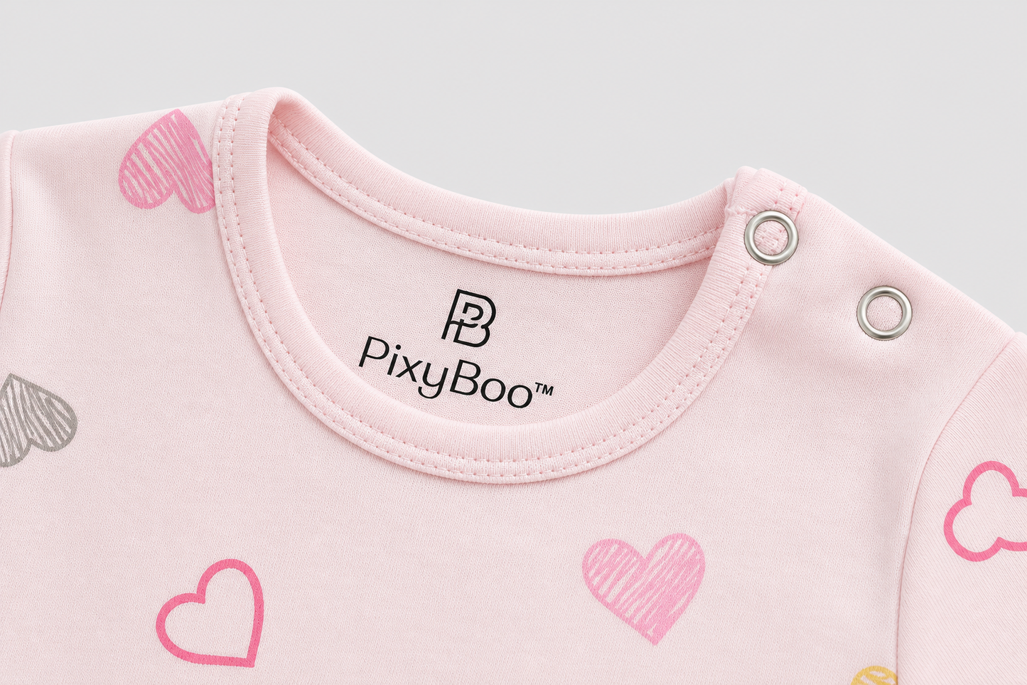 PixyBoo Heart Print Baby Romper | 100% Cotton Interlock | Half Sleeve Onesie | 0-12 Months