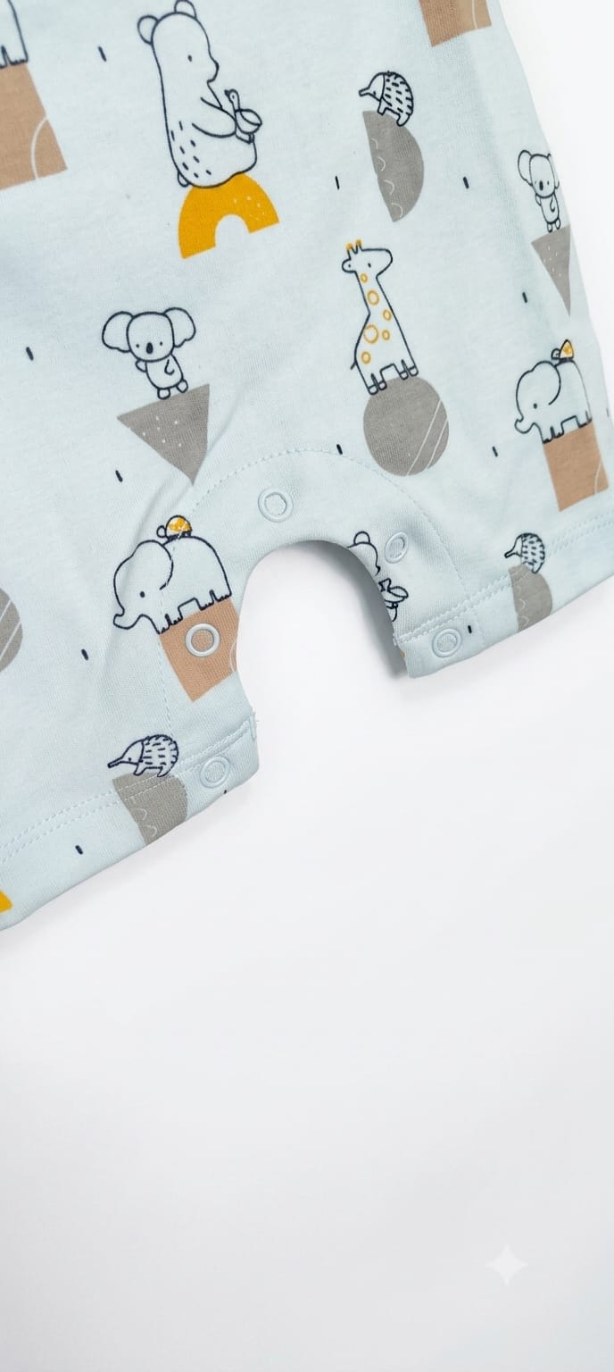 PixyBoo Blue Animal Print Baby Romper | 100% Cotton Interlock | Soft  Onesie | 0-12 Months