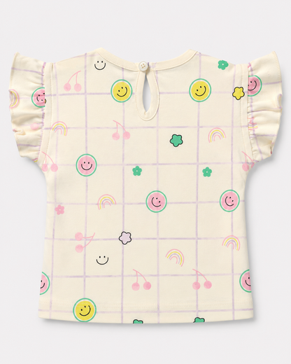 PixyBoo Smiley Grid Baby Girls Co-ord Set | Cotton Interlock Top & Shorts | 0-24 Months