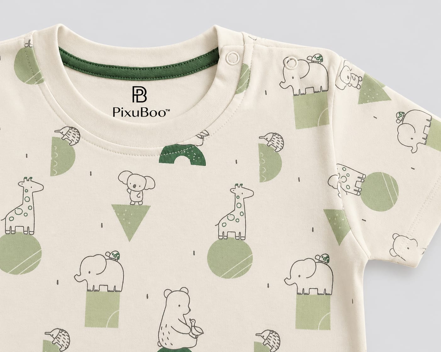 PixyBoo Olive Animal Print Baby Boys Co-ord Set | Cotton Interlock T-Shirt & Shorts | 0-24 Months