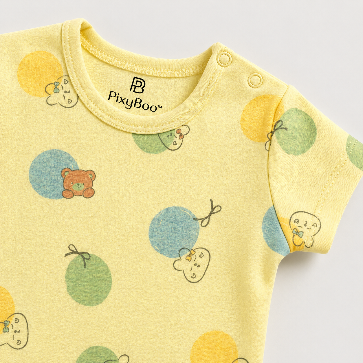 PixyBoo Balloon Print Baby Romper | 100% Cotton Interlock | Half Sleeve Onesie | 0-12 Months