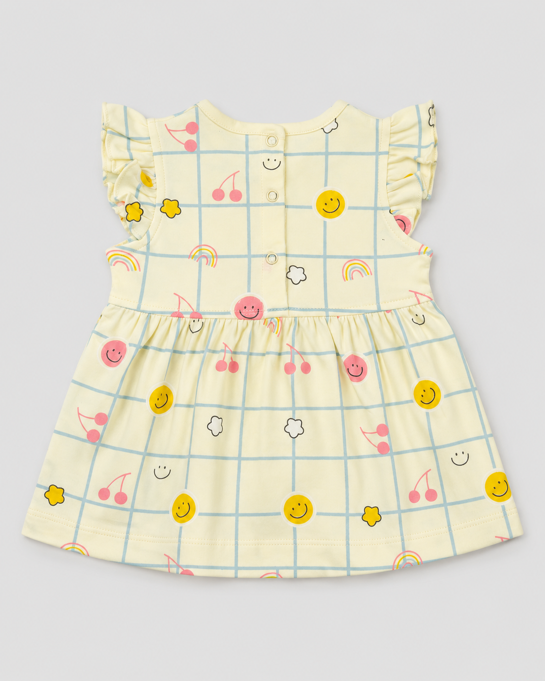 PixyBoo Smiley Grid Print Baby Girls Frock with Bloomer Set | 100% Cotton Interlock | 0-24 Months