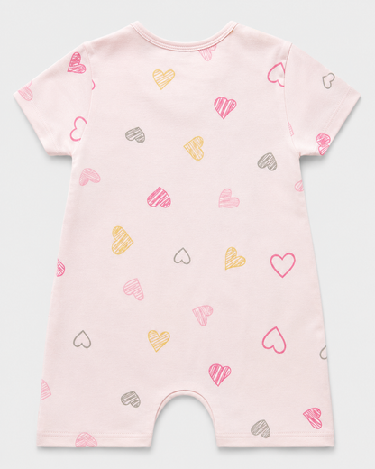 PixyBoo Heart Print Baby Romper | 100% Cotton Interlock | Half Sleeve Onesie | 0-12 Months