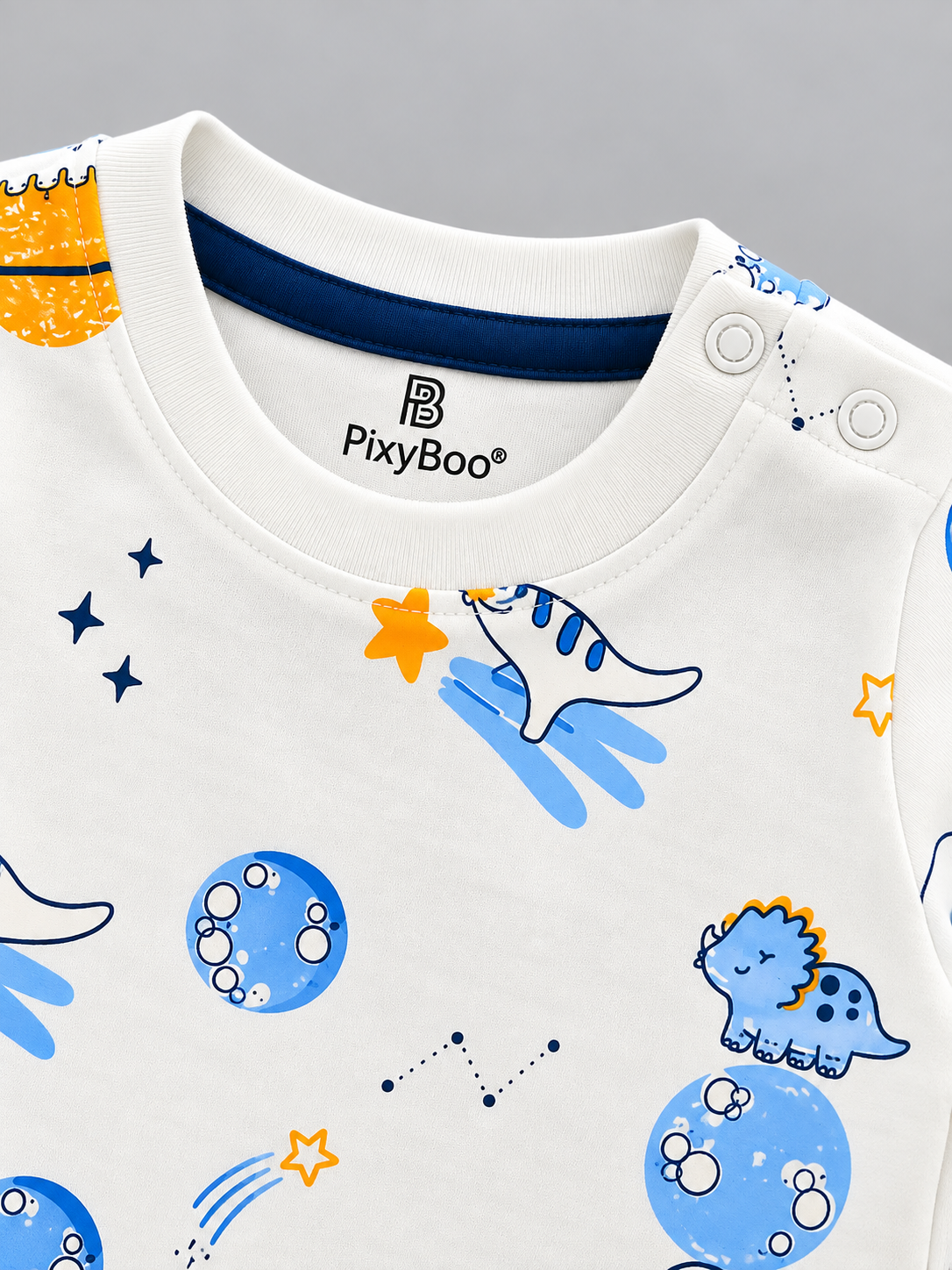 PixyBoo Baby Space Print Full Sleeve Top, Blue Pants & Cap Set – 3 Months to 2 Years