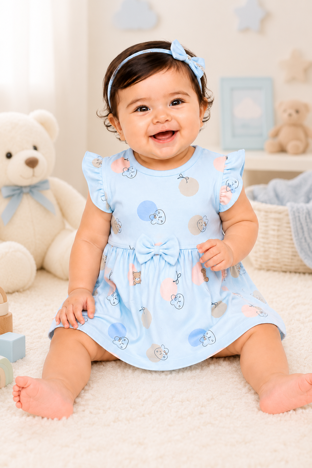PixyBoo Balloon Print Baby Girls Frock with Bloomer Set | 100% Cotton Interlock Dress | 0-24 Months
